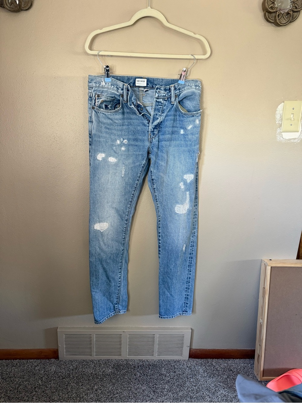 Todd Snyder Light Blue Distressed Straight-Leg Jeans
